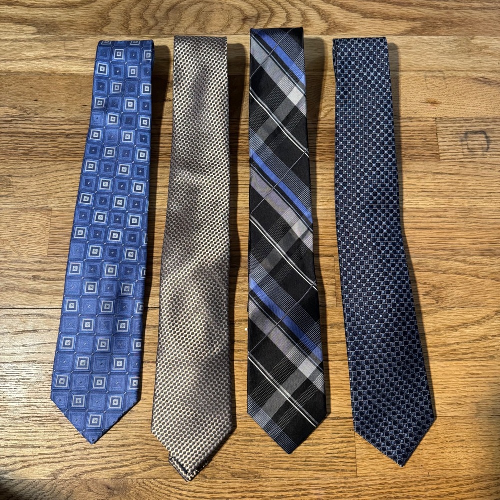 Michael Kors Tommy Hilfiger‎ Mens Silk Tie Bundle 4pc Extra Long Plaid Geometric
